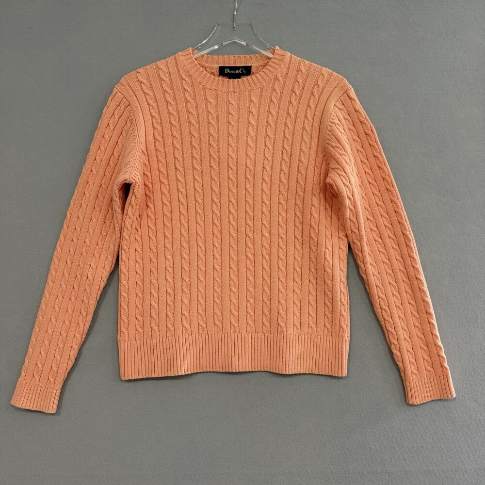 Denim & Co. Cable Knit Sweater Top Women's Small Orange Pullover Fisherman NEW